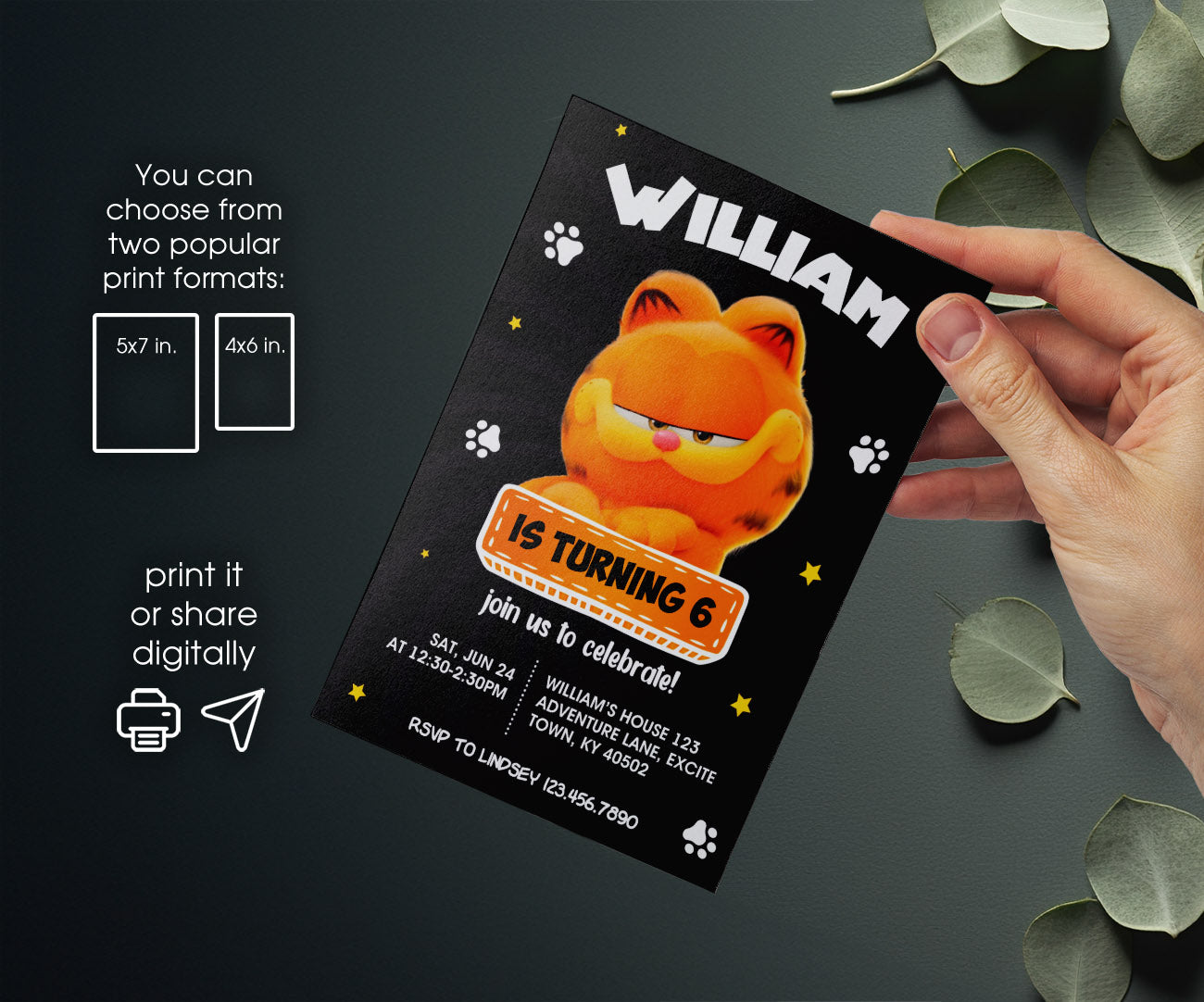 Garfield Orange Cat customizable invitation template | Share or Print | boy | XW754