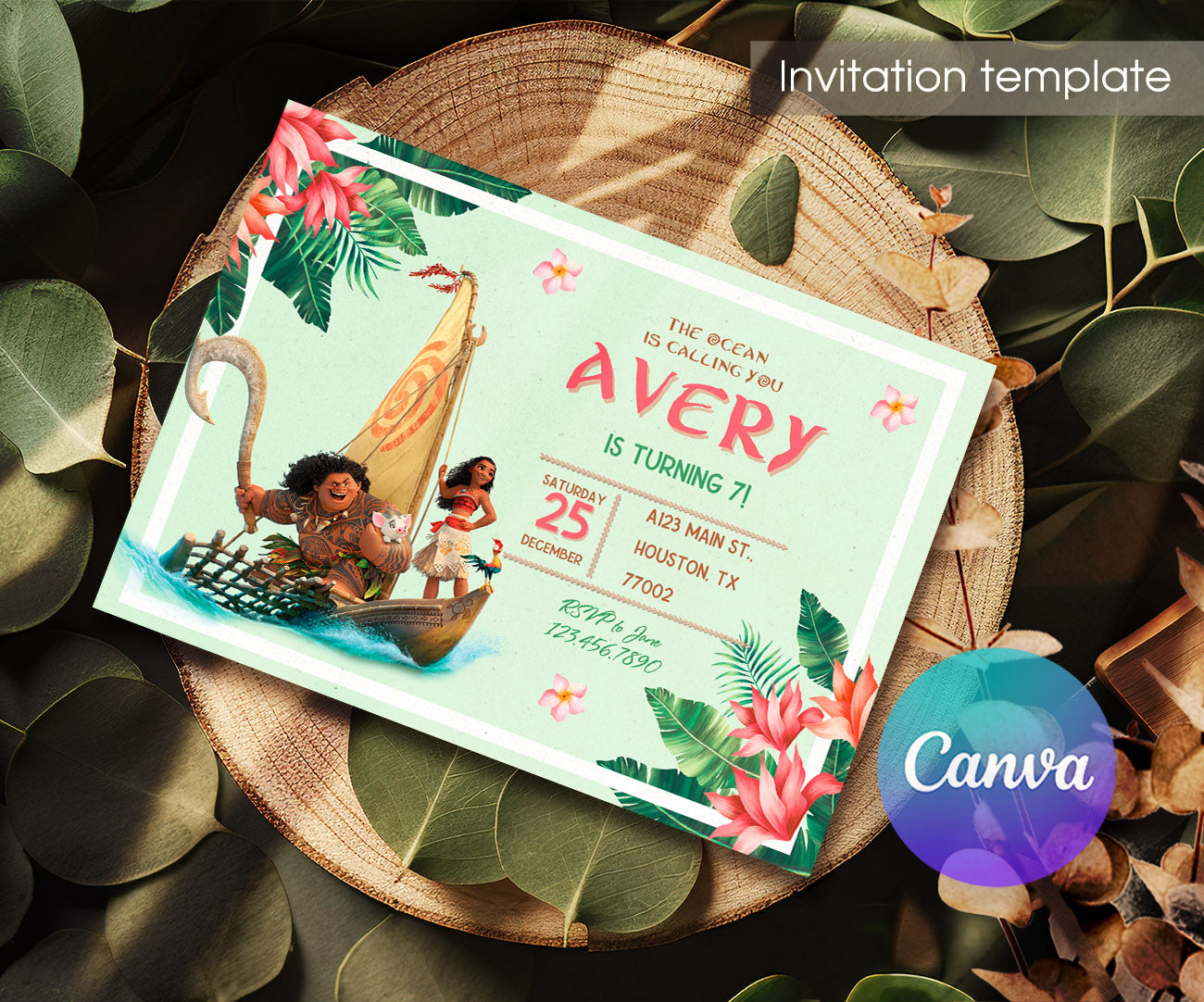 Moana Princess customizable invitation template | Share or Print | girl | MI099