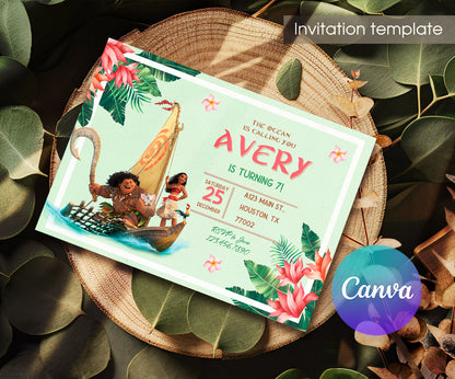 Moana Princess customizable invitation template | Share or Print | girl | MI099