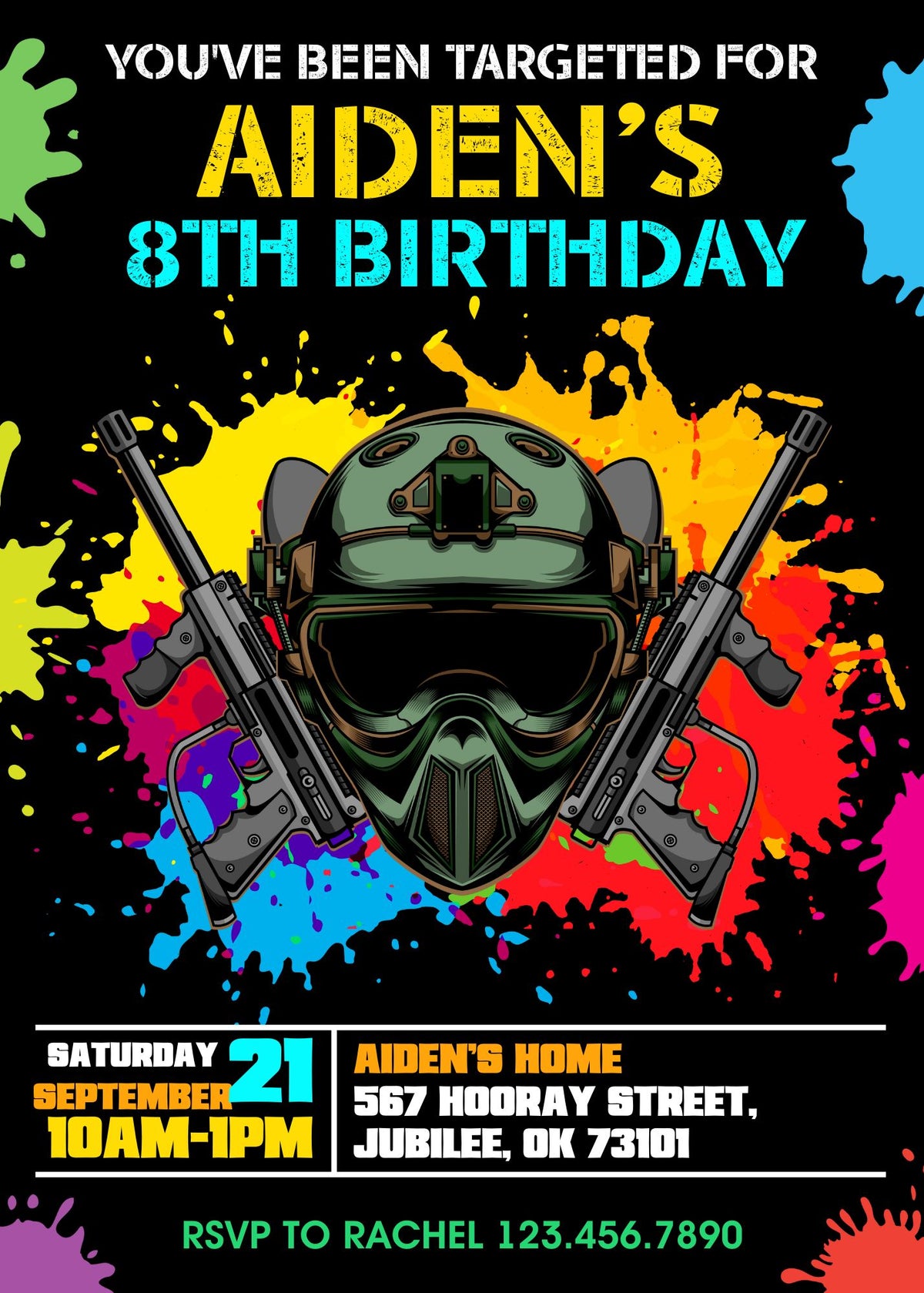 Paintball Airsoft battle customizable invitation template | Share or Print | boy | TH048