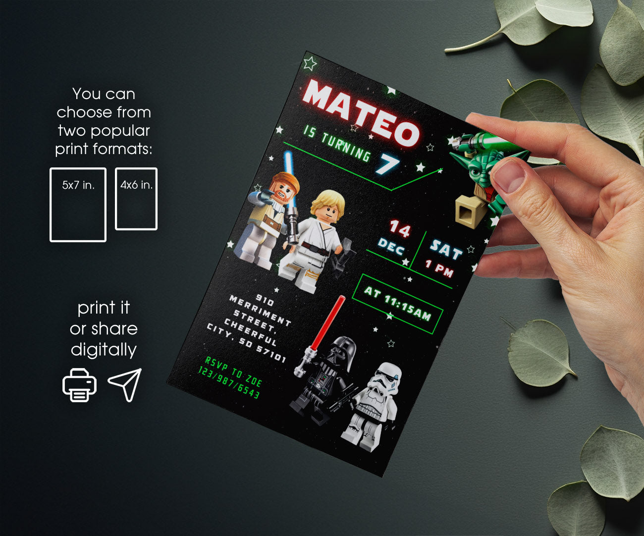 Star Wars Darth Vader Lego Minifigures customizable invitation template | Share or Print | RA483