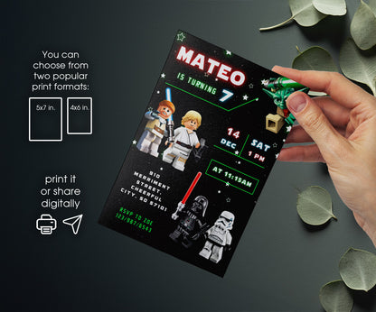 Star Wars Darth Vader Lego Minifigures customizable invitation template | Share or Print | RA483