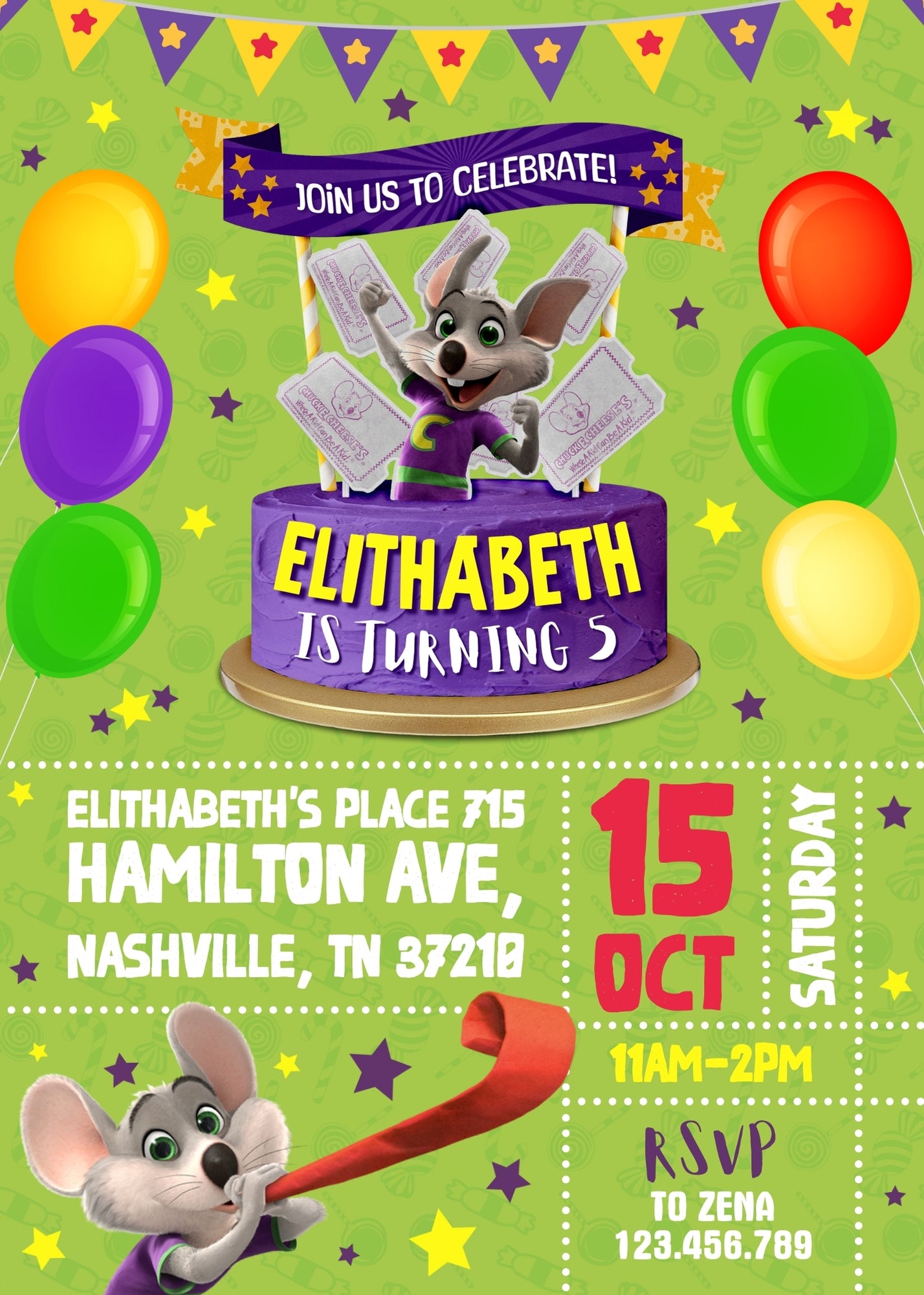 Chuck E. Cheese customizable invitation template | Share or Print | IT531