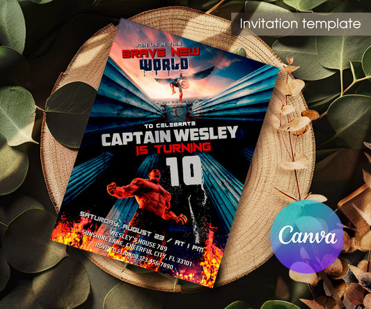 Captain America: Brave New World, Red Hulk customizable invitation template | Share or Print | boy | ZD670
