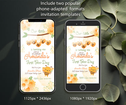 1st Bee Day Party customizable invitation template | Share or Print | IX678