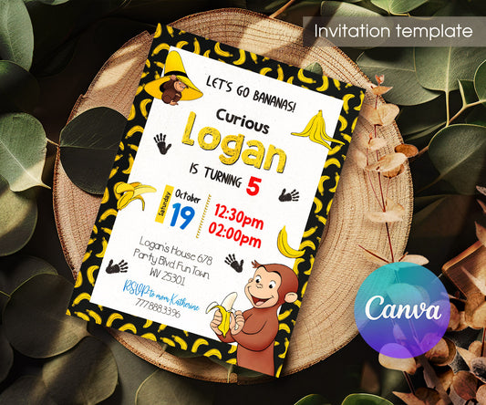 Curious George Monkey customizable invitation template | Share or Print | ZJ308