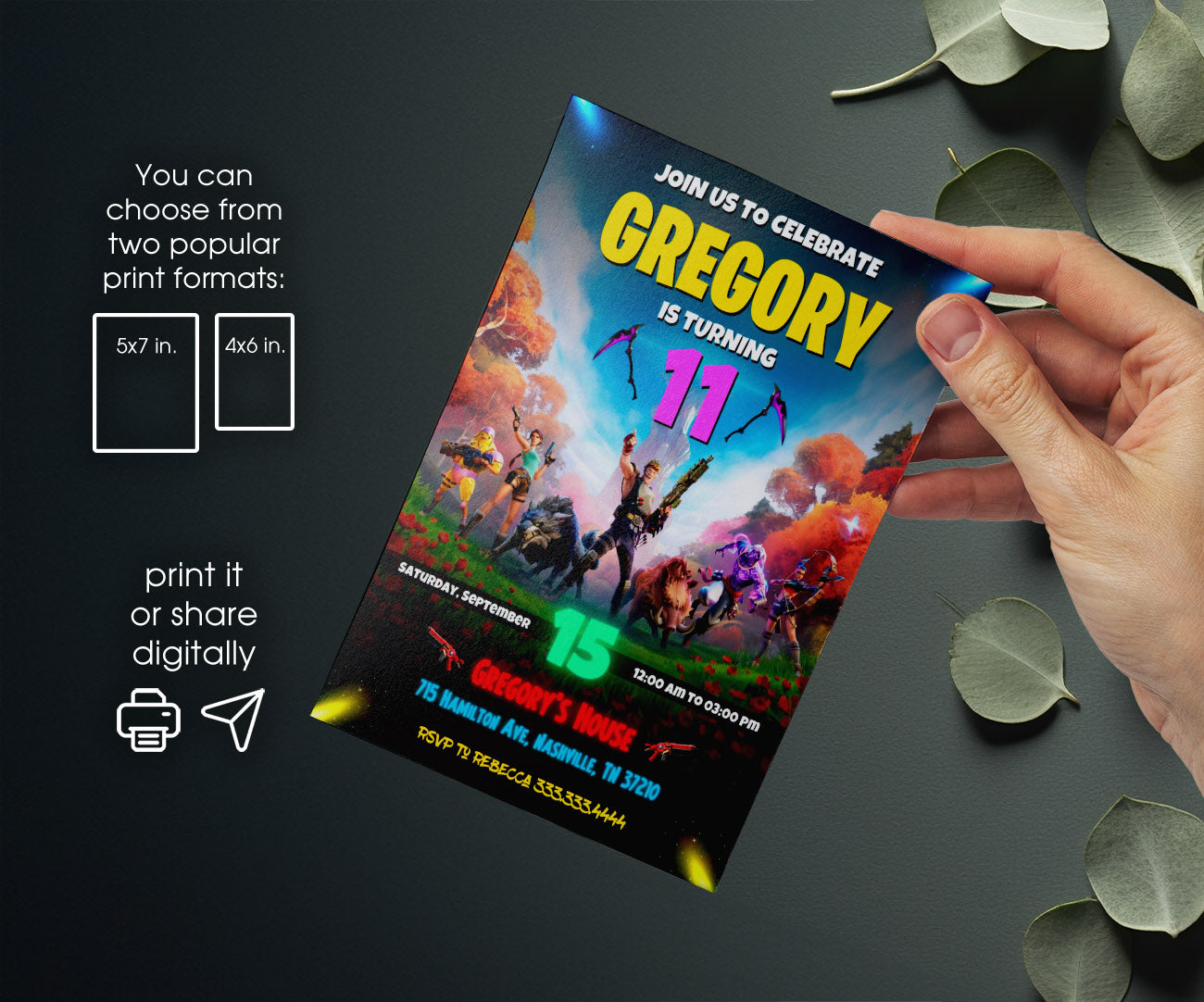 Fortnite Gamer customizable invitation template | Share or Print | boy | GX591