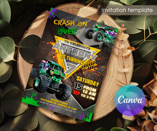 Garve Digger Monster Jam Truck customizable invitation template | Share or Print | boy | WJ462