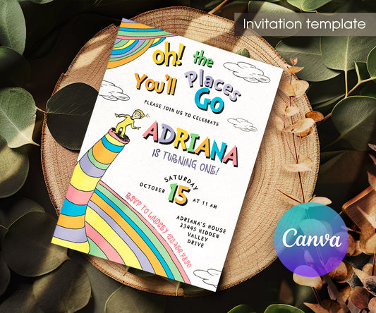 Dr Seuss Oh, the Places You'll Go customizable invitation template | Share or Print | DA518