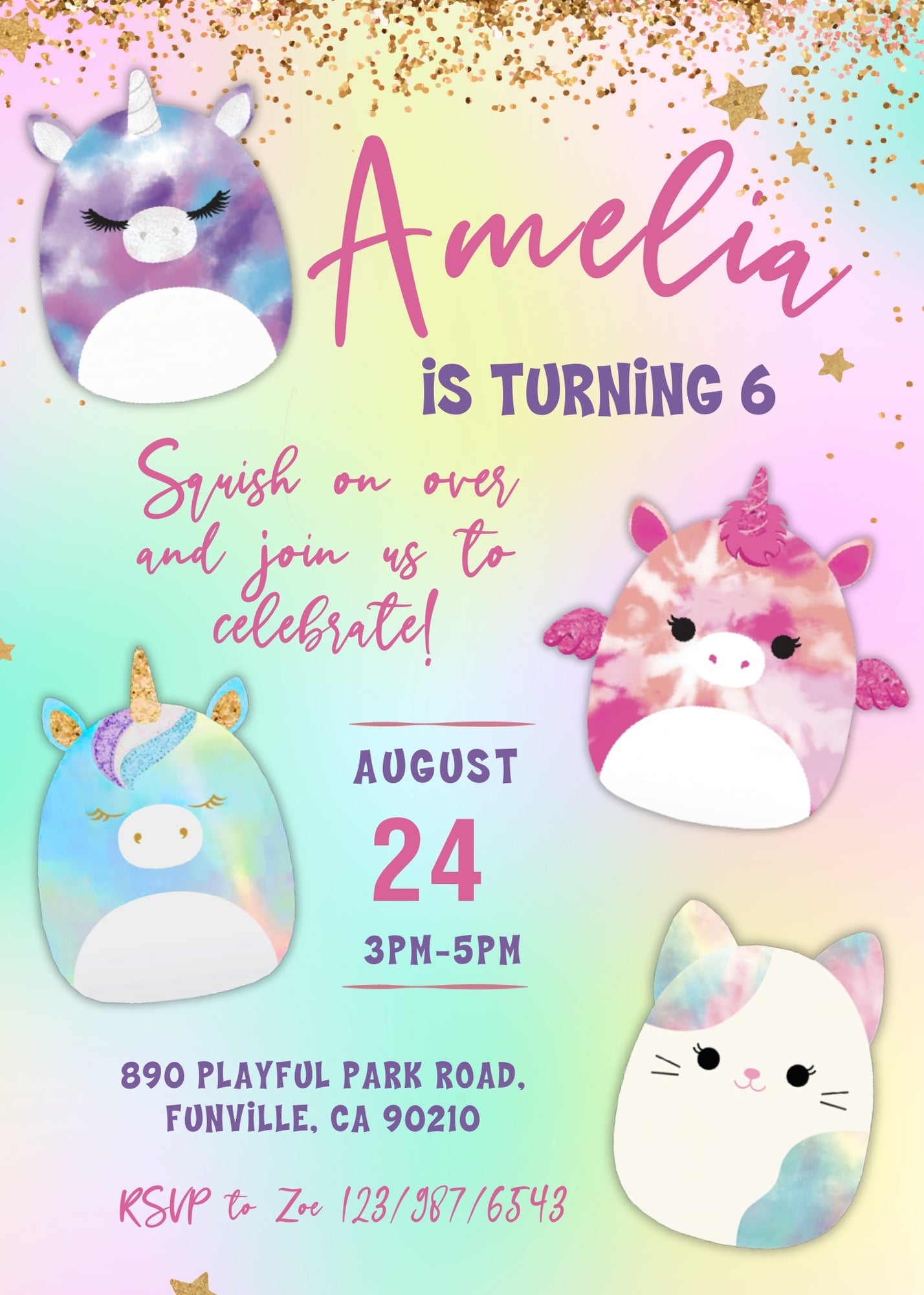 Squishmallows customizable invitation template | Share or Print | JD785