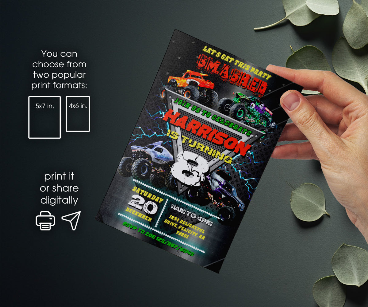 Monster Jam  Monster Truck customizable invitation template | Share or Print | boy | OG434