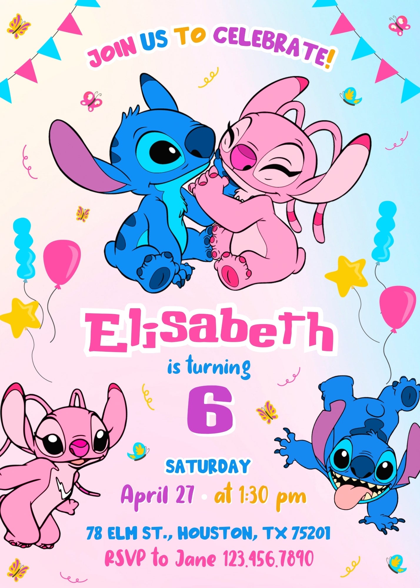 Lilo & Stitch Angel customizable invitation template | Share or Print | girl | OX866