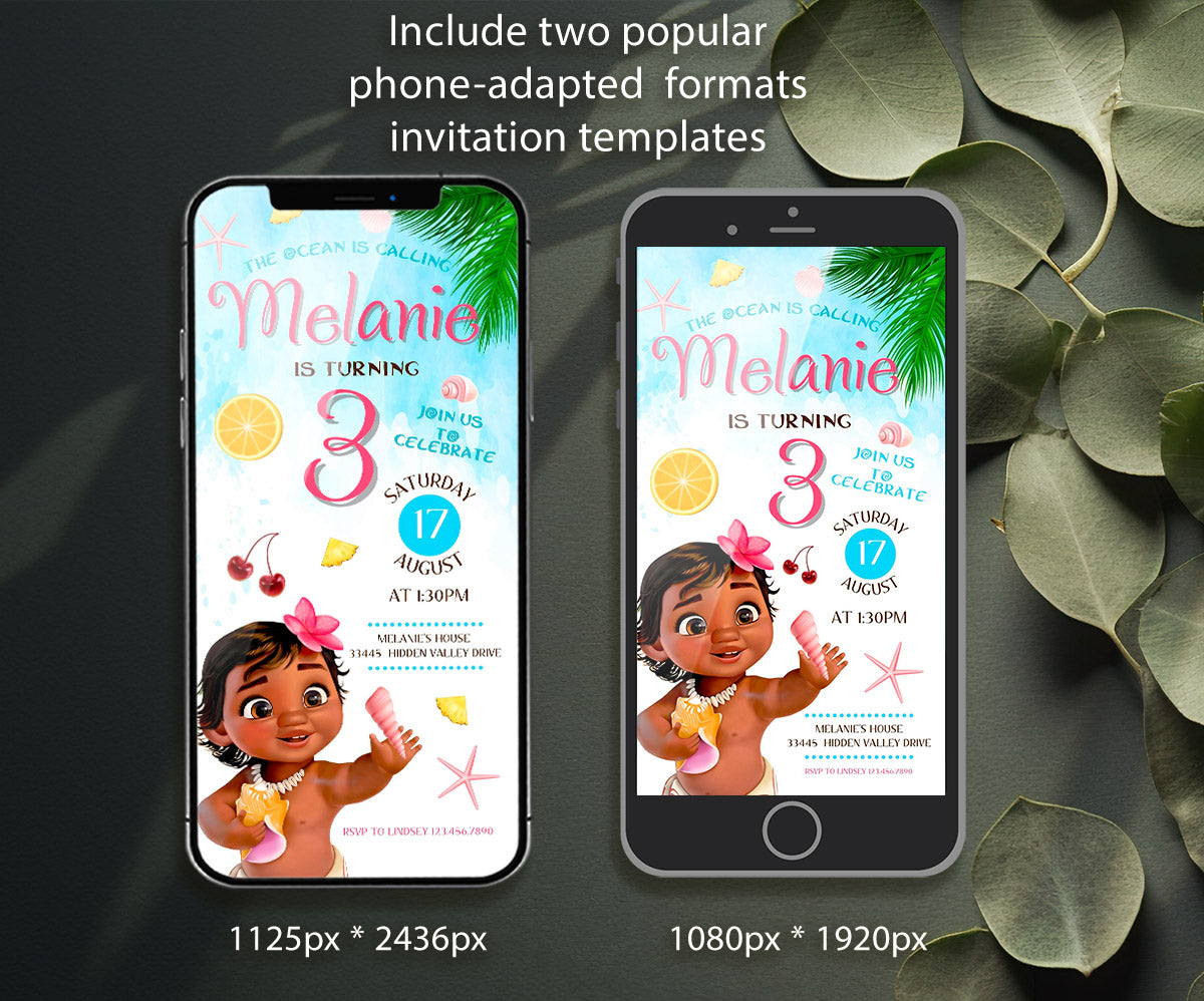 Moana Princess customizable invitation template | Share or Print | girl | JA283