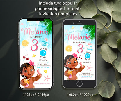 Moana Princess customizable invitation template | Share or Print | girl | JA283