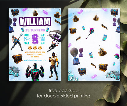Fortnite Gamer customizable invitation template | Share or Print | boy | YG265