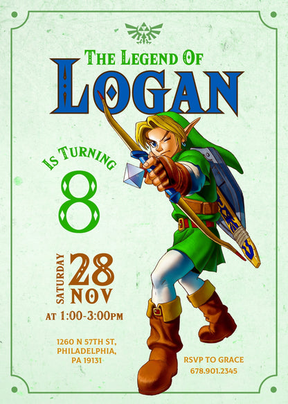 Legend of Zelda Gamer customizable invitation template | Share or Print | PW537