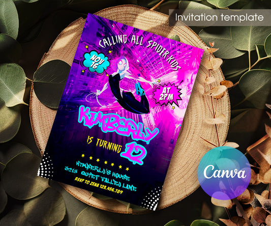 Spider Gwen Ghost Spidey customizable invitation template | Share or Print | girl | XG228