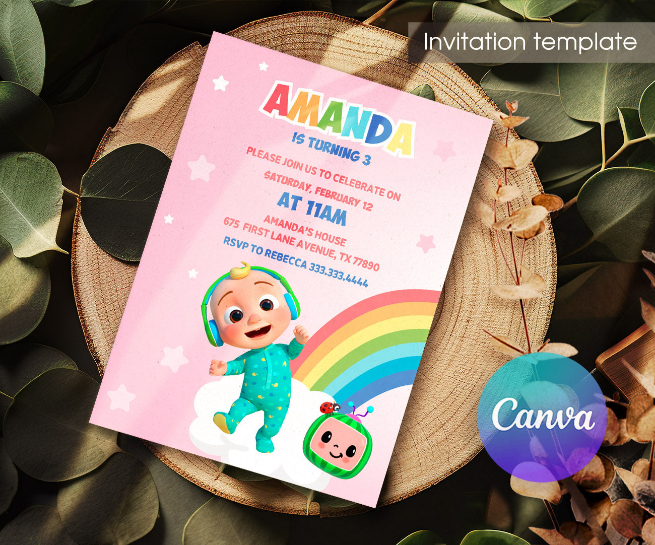 Cocomelon customizable invitation template | Share or Print | ZY854