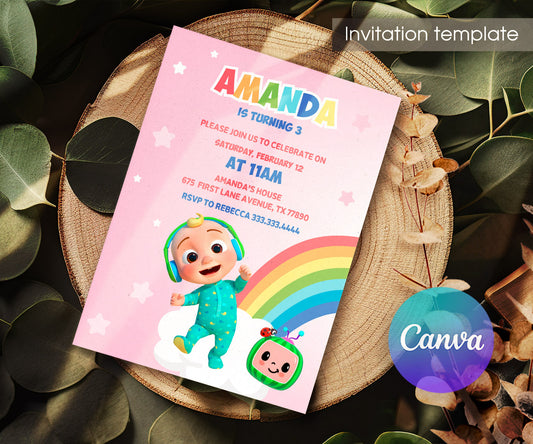 Cocomelon customizable invitation template | Share or Print | ZY854