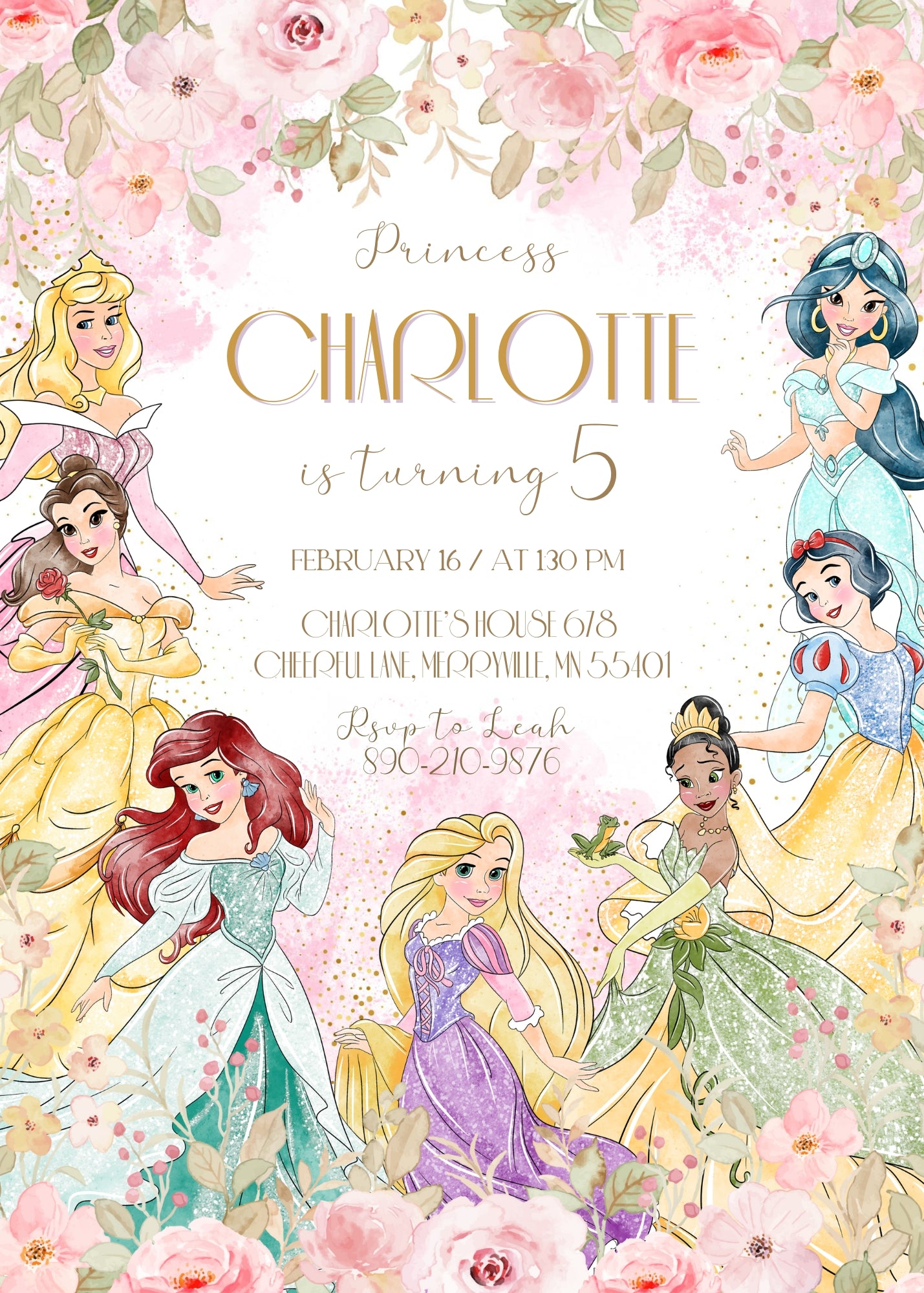 Disney Princess customizable invitation template | Share or Print | girl | BL074