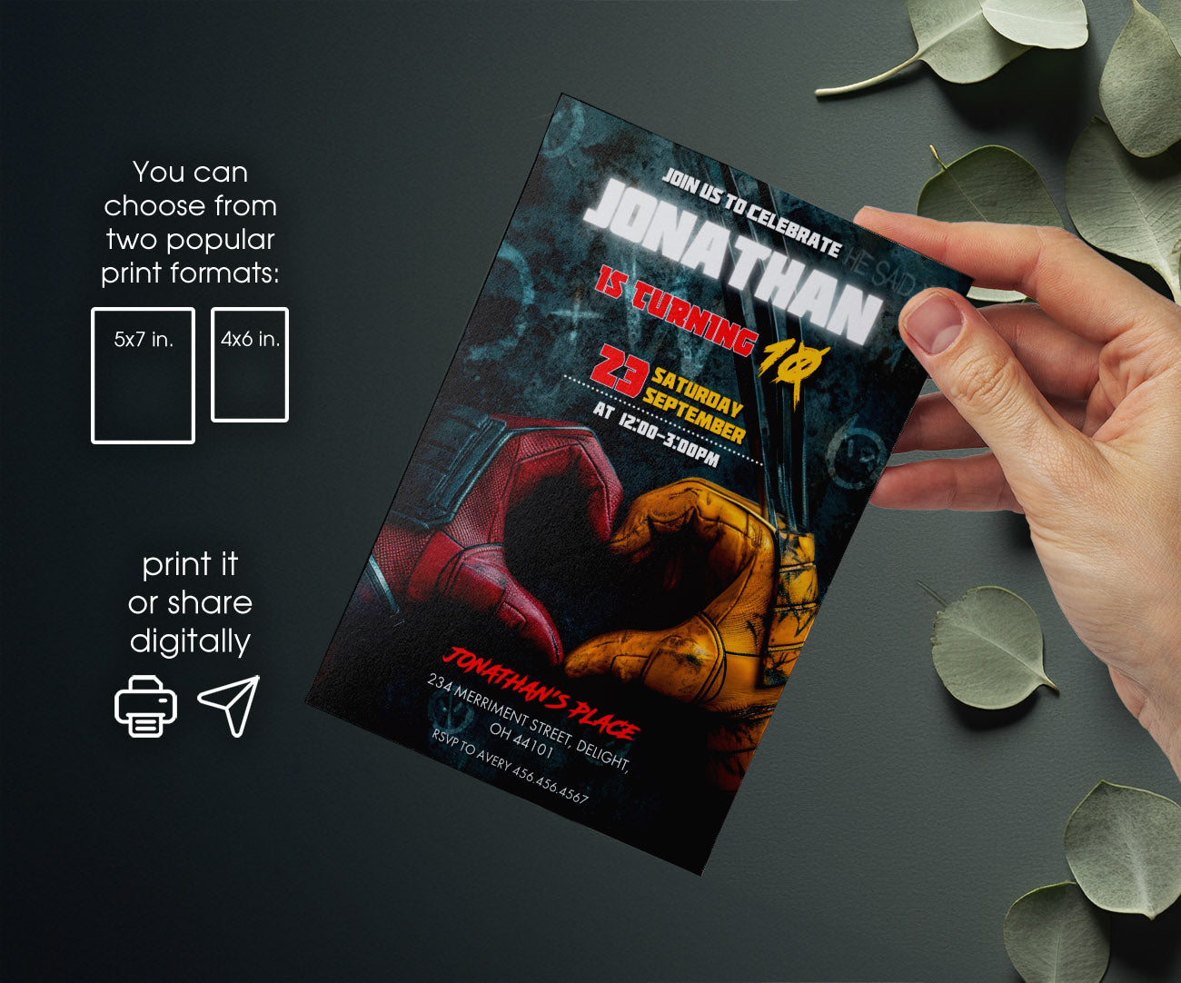 Deadpool Wolverine Marvel customizable invitation template | Share or Print | boy | SO718
