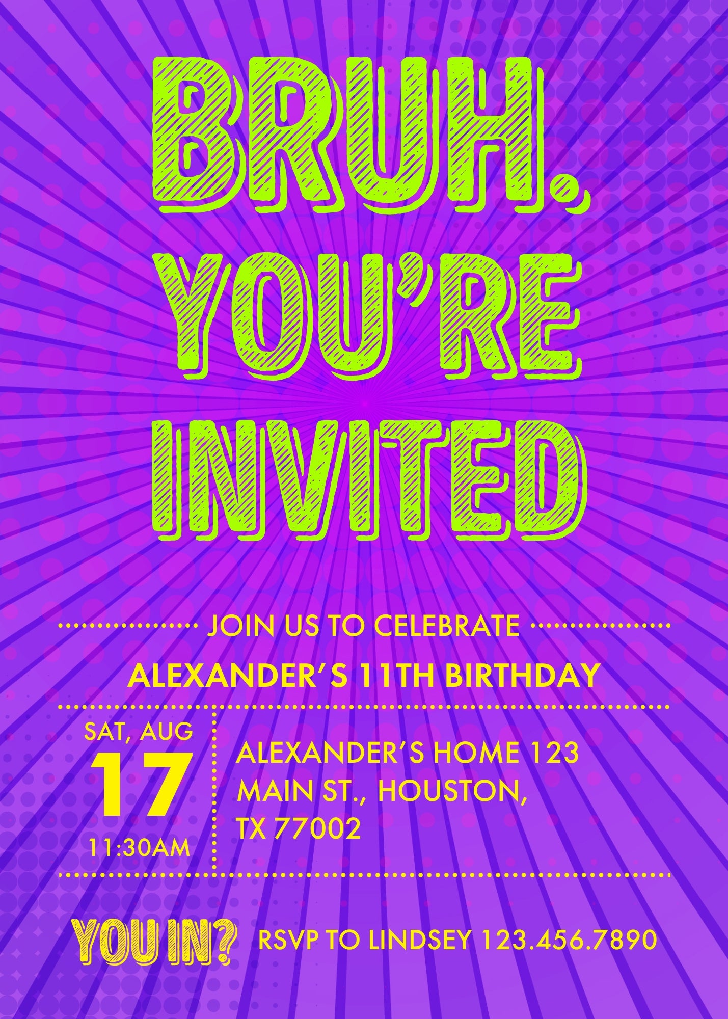 Bruh Birthday customizable invitation template | Share or Print | boy | DZ365