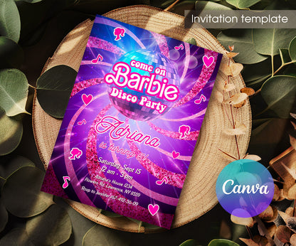Barbie Disco Pink customizable invitation template | Share or Print | girl | NZ810