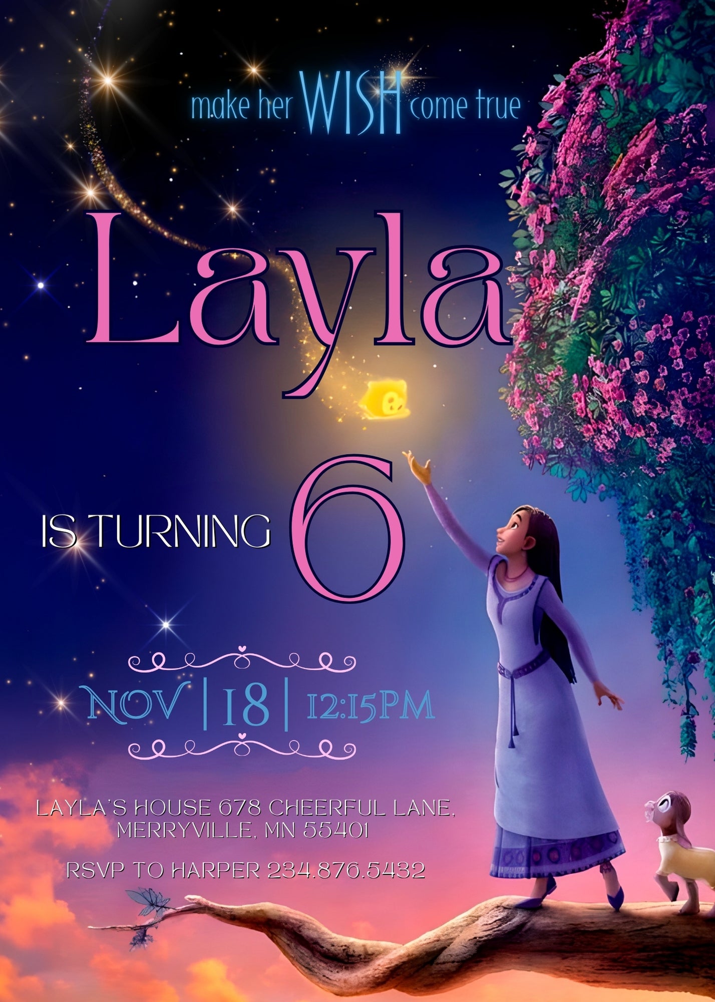 Wish Magic Asha customizable invitation template | Share or Print | girl | BM447