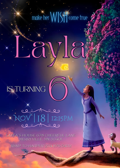Wish Magic Asha customizable invitation template | Share or Print | girl | BM447