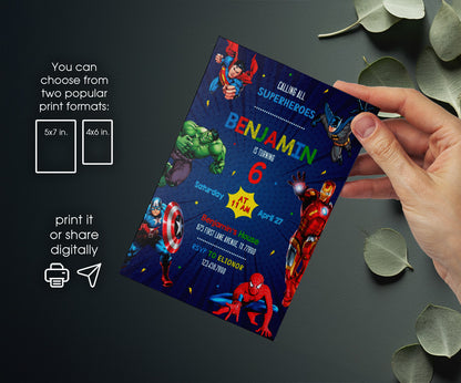 Avengers Marvel Superhero customizable invitation template | Share or Print | boy | BT855