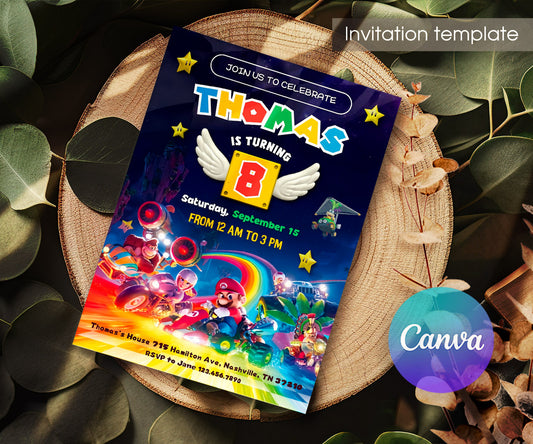 Mario Kart Gamer customizable invitation template | Share or Print | boy | NE324