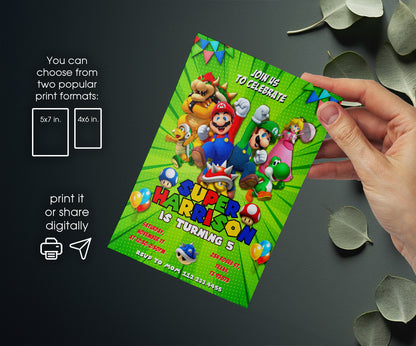 Super Mario Bros customizable invitation template | Share or Print | BD431