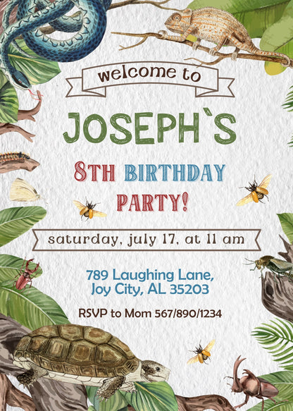 Reptile Lizard Snake customizable invitation template | Share or Print | XV714