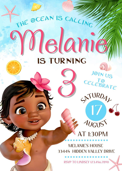 Moana Princess customizable invitation template | Share or Print | girl | JA283