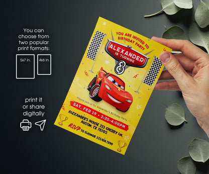 Cars Lightning McQueen customizable invitation template | Share or Print | boy | YG631