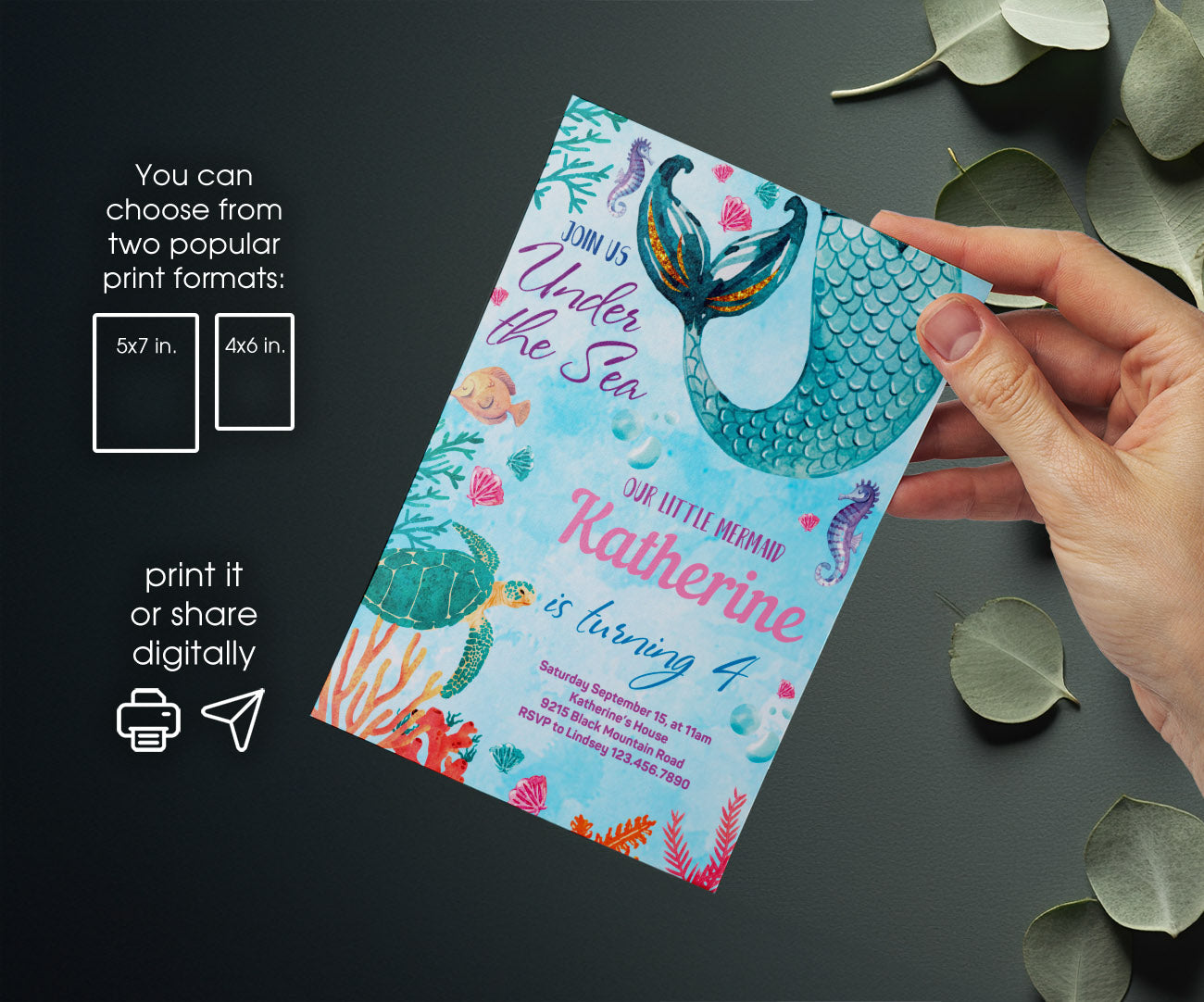 The Little Mermaid Ariel customizable invitation template | Share or Print | girl | FG096