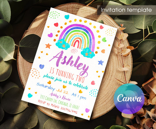 Rainbow Unicorn Party customizable invitation template | Share or Print | JT645