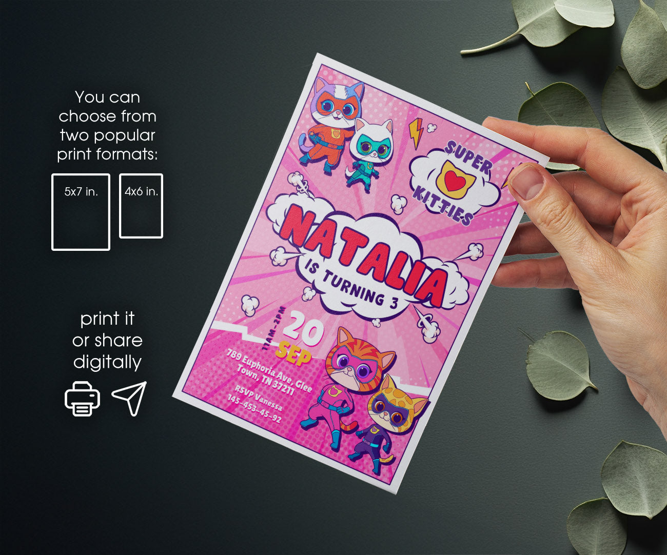 SuperKitties customizable invitation template | Share or Print | VZ852