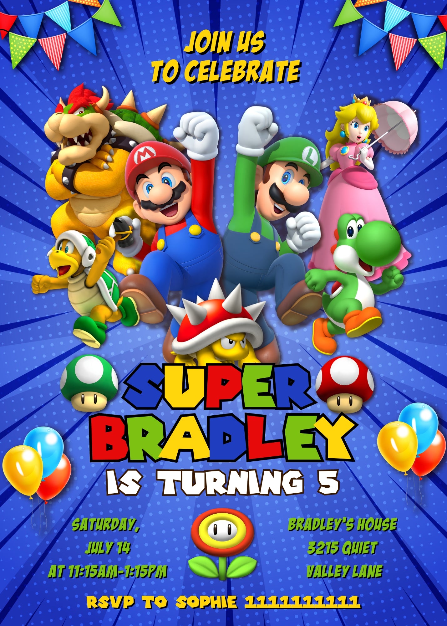 Super Mario Bros customizable invitation template | Share or Print | JN948