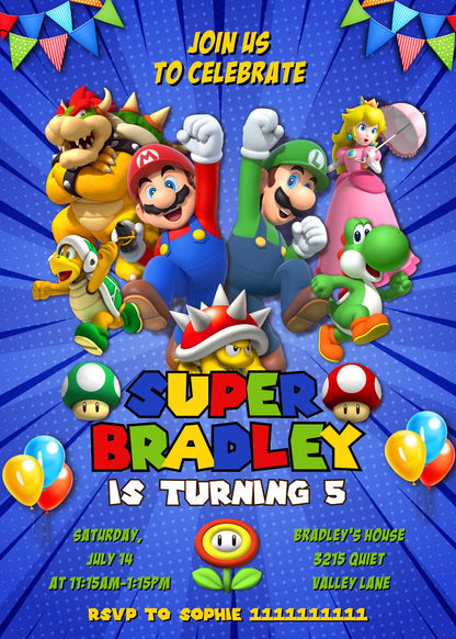 Super Mario Bros customizable invitation template | Share or Print | JN948