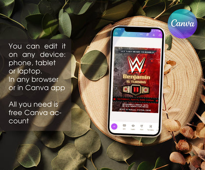 Wrestling WWE WrestleMania customizable invitation template | Share or Print | boy | ZJ046