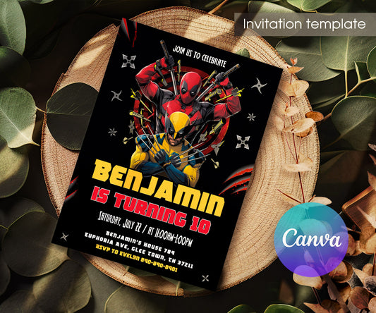 Deadpool Wolverine Marvel customizable invitation template | Share or Print | boy | WD837