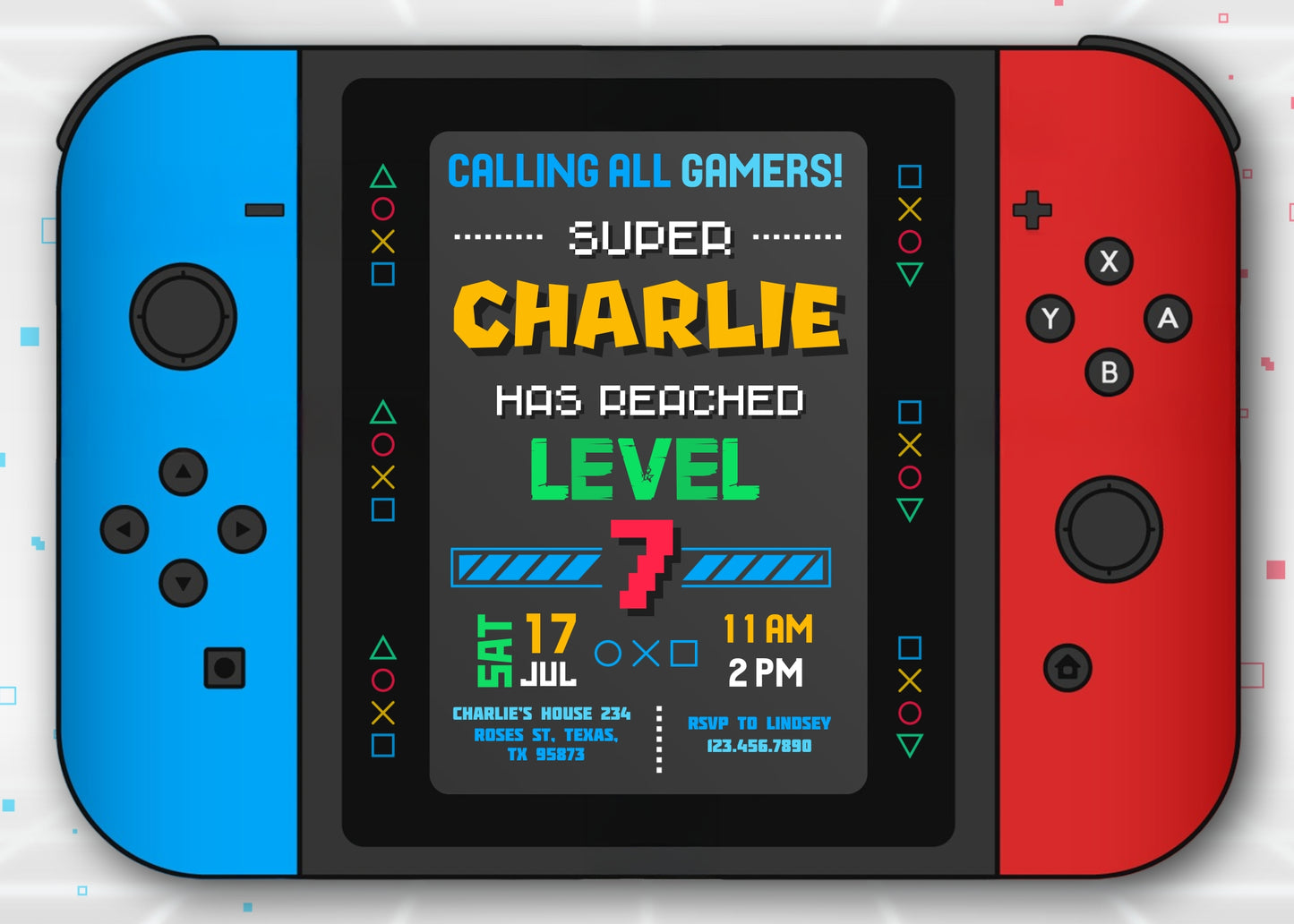 Nintendo Switch Gamer customizable invitation template | Share or Print | OW070