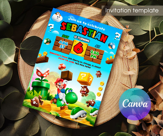 Super Mario Bros customizable invitation template | Share or Print | TX962