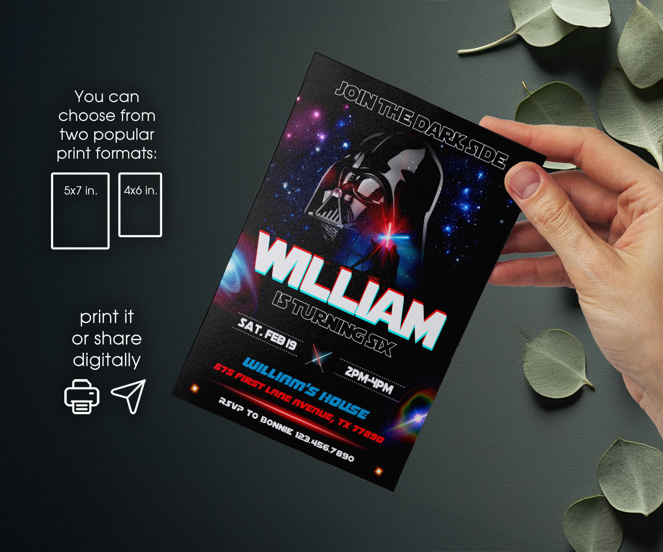 Star Wars Darth Vader customizable invitation template | Share or Print | boy | EP629