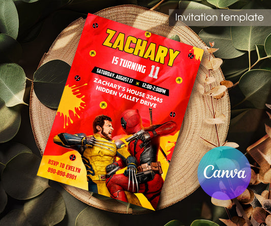 Deadpool Wolverine Marvel customizable invitation template | Share or Print | boy | PJ657