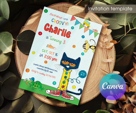 Pete the Cat customizable invitation template | Share or Print | VU252