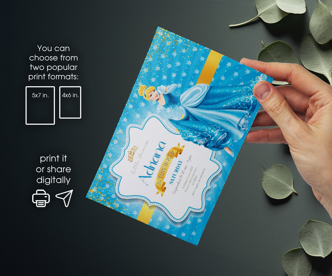 Cinderella Princess customizable invitation template | Share or Print | girl | OB003