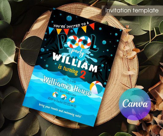 Pool Party customizable invitation template | Share or Print | YN024