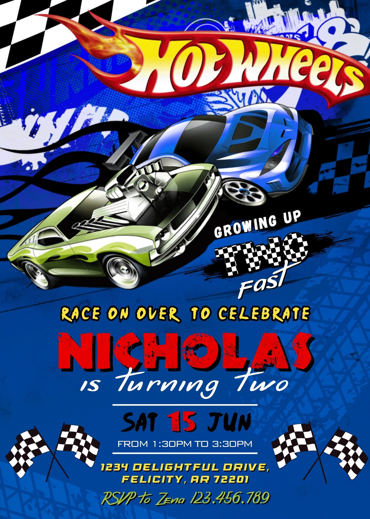 Hot Wheels Two Fast 2 Furious customizable invitation template | Share or Print | boy | JY893